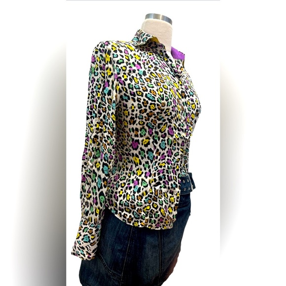 Multicolor Leopard Print 100% silk Women's Top - Picture 6 of 7